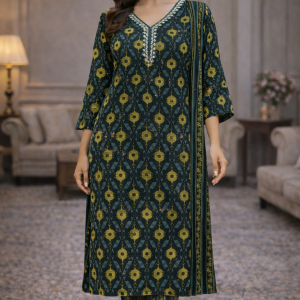 Green Printed Cotton Kurta Set | Comfortable Everyday Ethnic Wear for Women