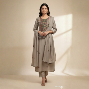 Grey Embroidered Kurta Pant Set with Dupatta