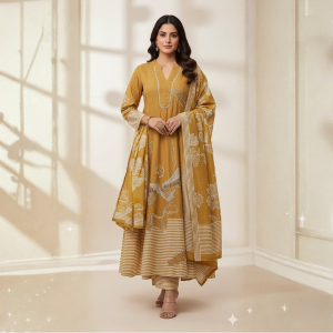 Mustard Printed Kurta Sharara Set with Dupatta