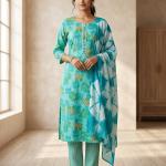 Daily Printed wear leaf tarkish blue