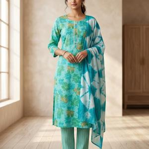 Daily Printed wear leaf tarkish blue