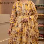 Yellow with brown print