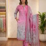 Pink grey self floral print