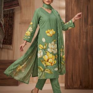 Olive green with floral print