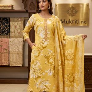 Yellow with white printed flowers