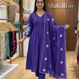 Purple with white work