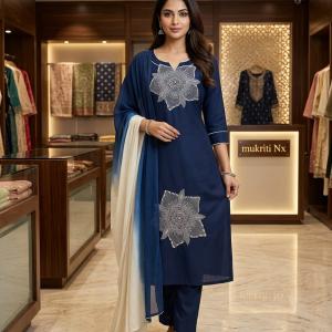 Dark blue with white print